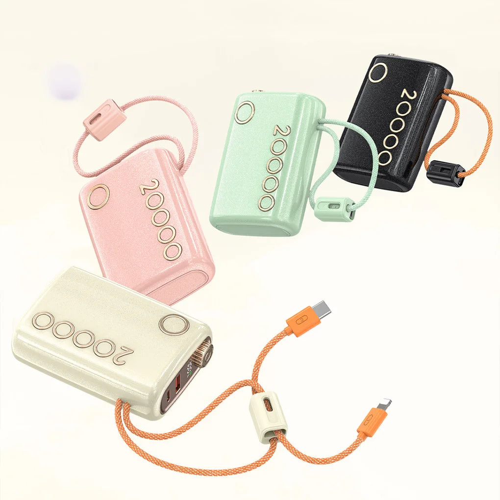 20000mAh Portable Charger with Built-in Cables, Fast Charging & Digital Display for iPhone Samsung, CCC Certified Power Bank