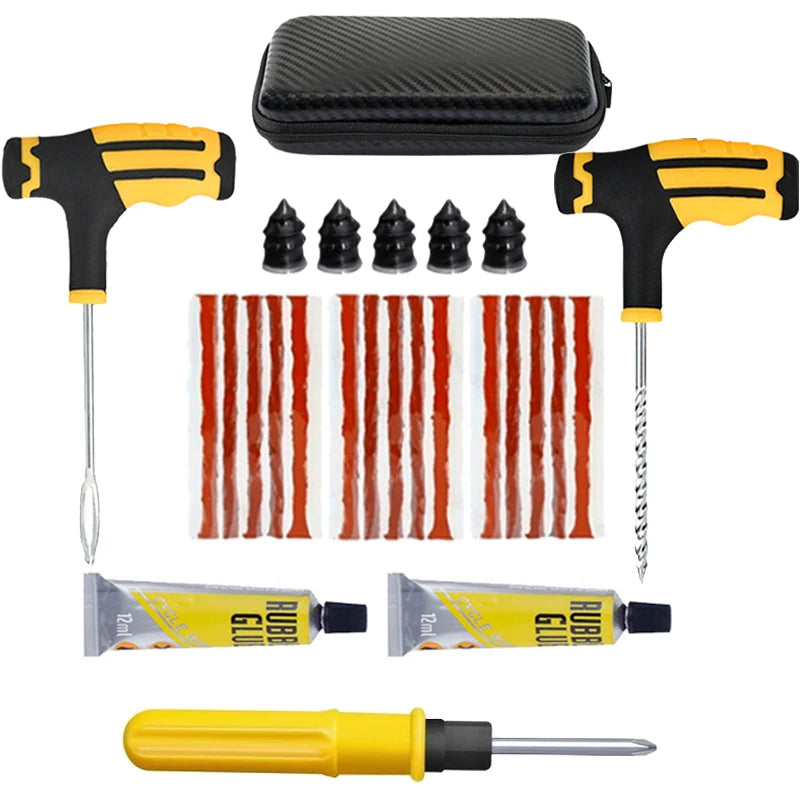 Car Tire Repair Tool Kit with Rubber Strips Tubeless Tyre Puncture Studding Plug Set Motorcycle Truck Vacuum Tire Repair Tool
