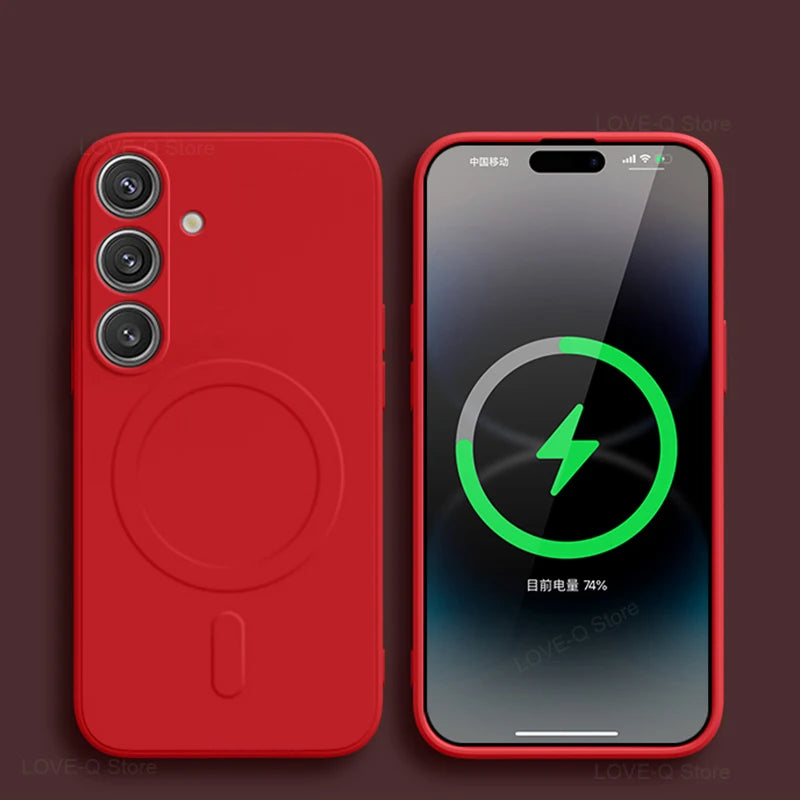 For Magsafe Magnetic Wireless Charge Case For Samsung Galaxy S25 S26 S24 S23 S 25 Ultra Plus FE Soft Cases Liquid Silicone Cover Car Mobile World