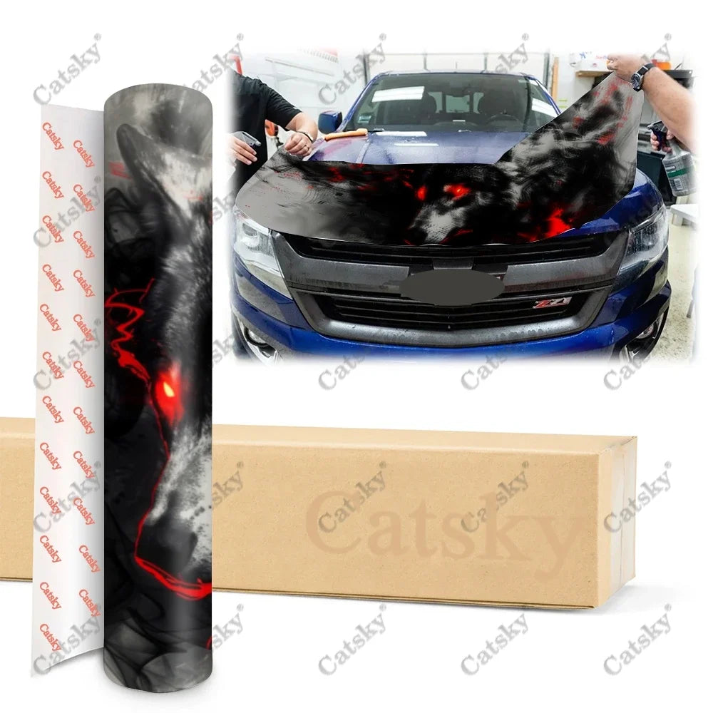 Brightly Colored Wolf Car Hood Decal Stickers Wrap Vinyl Film Engine Cover Decals Sticker Car Hood Protective Film