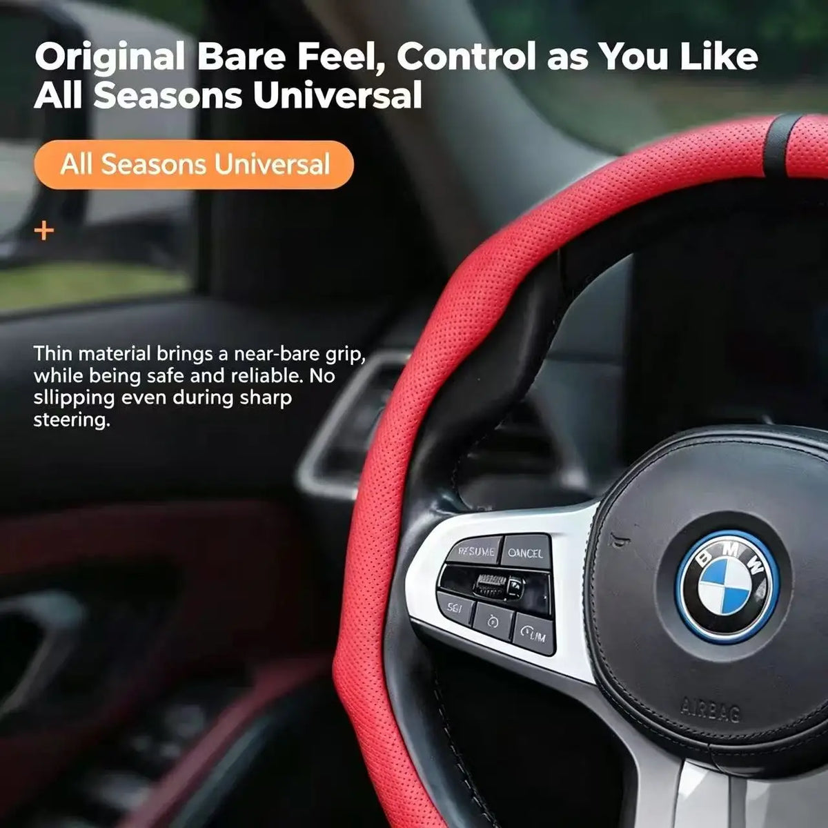 Car Steering Wheel Cover Nappa Leathe Universal 38CM 15 Inch Non-Slip Breathable Sweat-Absorbent Sport Steering Wheel Cover
