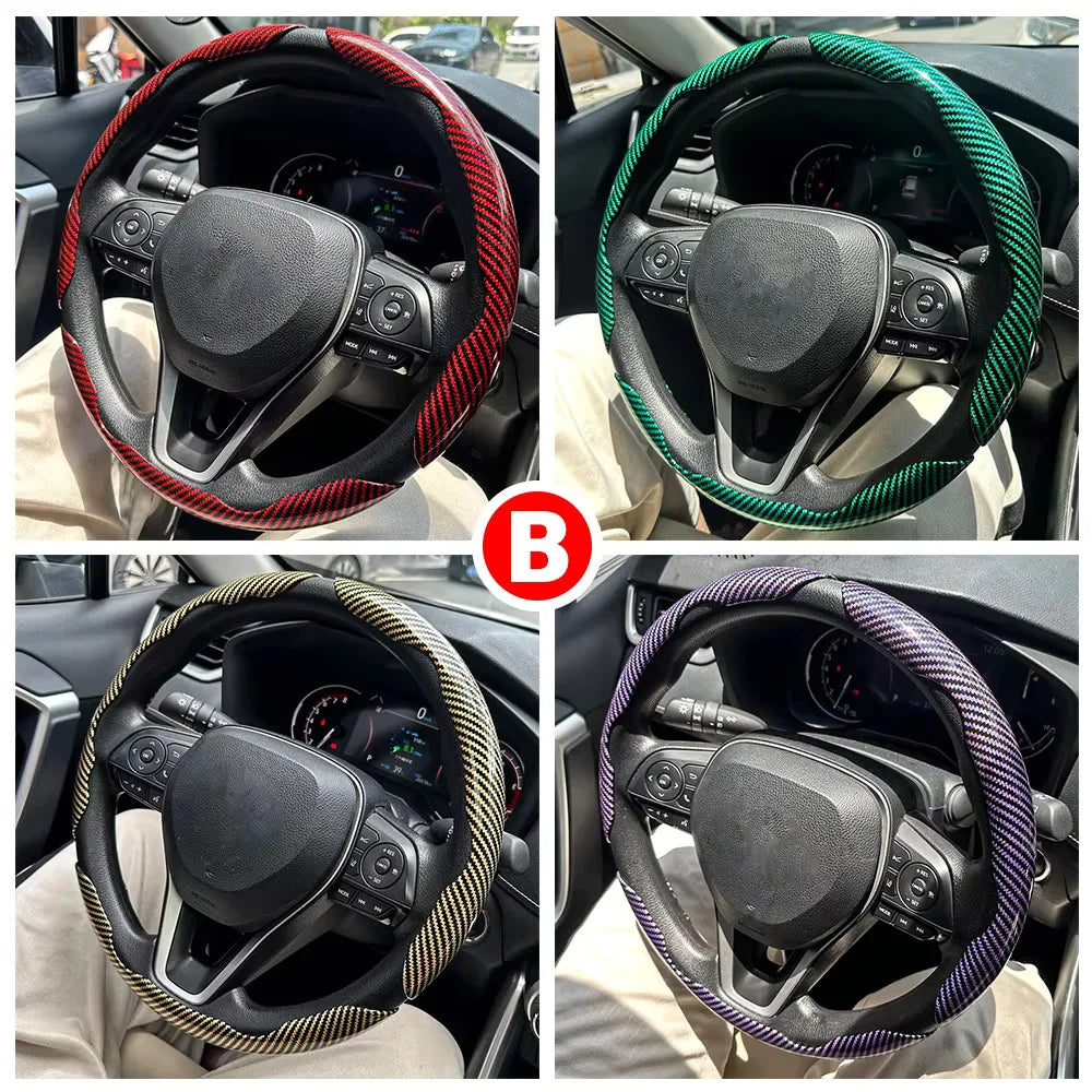 3PCS Car Steering Wheel Cover Warm Winter 38cm Round Steery Wheel Universa Glossy Laser Carbon Fiber Auto Interior Accessories CM World