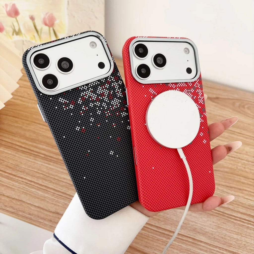 Luxury Cherry Blossom Kevlar Pattern For Magsafe Slim Case For iPhone 18 17 Air 16 15 14 13 Pro Max Magnetic All-inclusive Cover