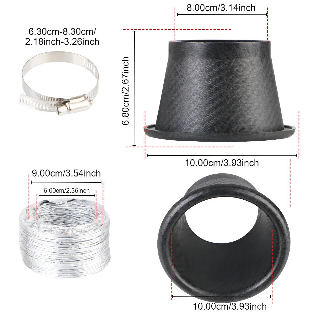 Air Funnel Pipe Set Round/Square Nozzles Car Front Bumper Air Intake System Turbo Air Inlet Tuyere Universal Air Vent Tube Kit