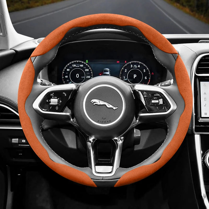Suitable for Jaguar Anti-Slip Buckle Segmented Suede Steering Wheel Cover Suitable for Xf X250 Xe E Pace F Xj I Ev400 S Type X351 Svr Xfl Ftype Project 7 Cars Accessories CM World