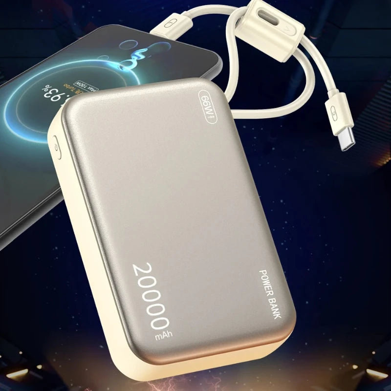 2025 NEW 66W 20000mAh Fast Charge Power Bank CCC Chinese Certification with Cable for Xiaomi Huawei Samsung IPhone Car Mobile World