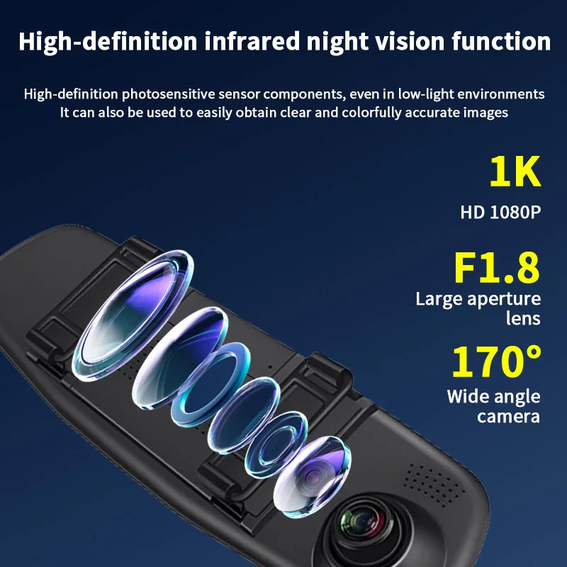 4.5 Inch Mirror Screen Car Dash Cam 1080P Front & Optional Rear Camera Dual Channel DVR Recorder with Auto Mode