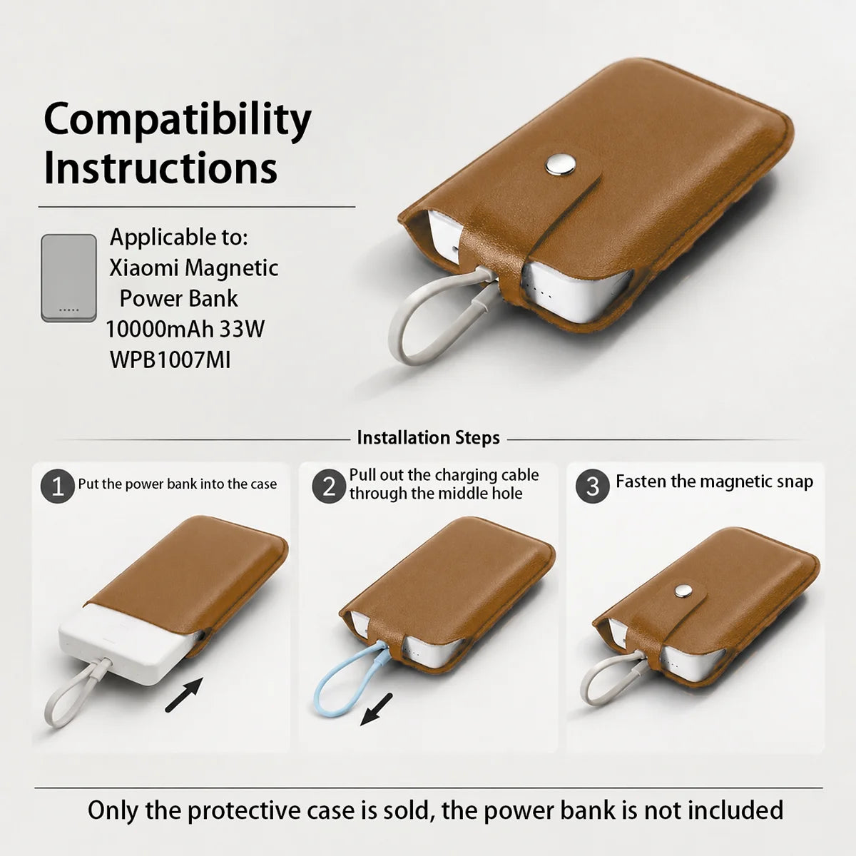 PU Leather Protective Case for Xiaomi Magnetic Power Bank 10000mAh 33W Dustproof Cover WPB1007MI External Battery Bag for Travel