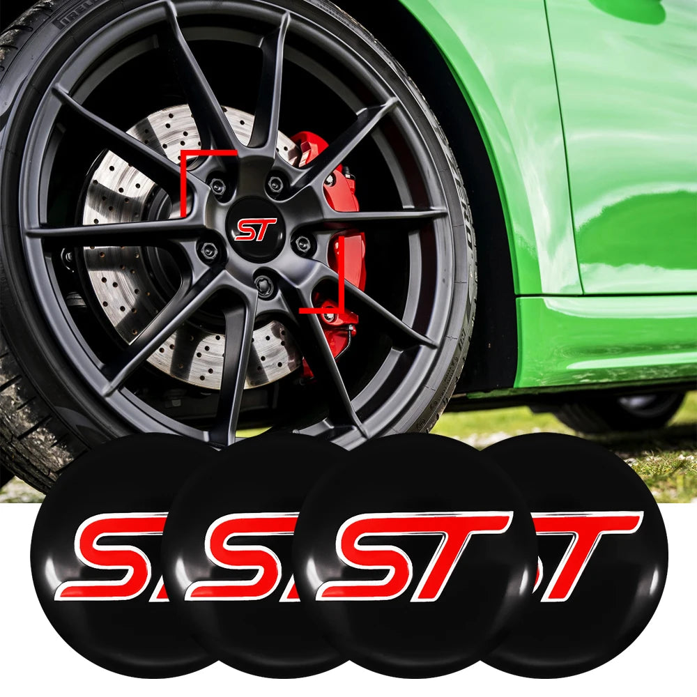 Car Wheel Center Cover Hub ST Badge Stickers 4Pcs 56mm Caps Stickers For Mustang Focus 3 Fiesta EcoSport Ranger Fusion Mondeo