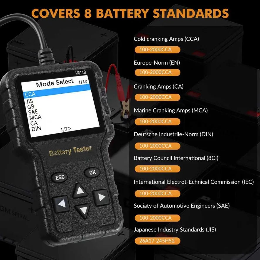 V611B 2026 Car Battery Health Checker Auto Electrician Tool for Assessing Vehicle Battery Condition