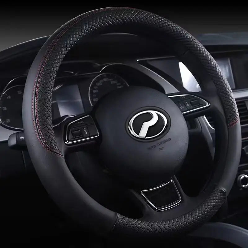 38cm Steering Wheel Cover PU Leather Anti Slip Steer Wheel Protector Breathable Fiber Braid Universal Steering Cover 1pc CM World