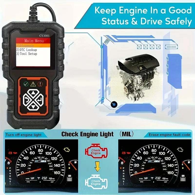 Car OBD2 Scanner Diagnostic Tool Code Reader, Car Voltage Tester Engine Fault Code Scanner, Charging Tester Diagnostic cy3001B Car Mobile World