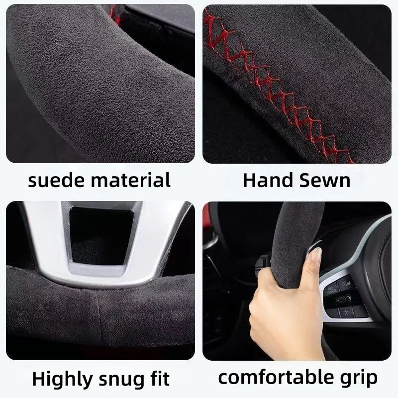 Hand-stitched Non-Slip For Honda Accord Civic 11th Gen CRV 2023 2024 Suede Car Steering Wheel Cover Car Interior Accessories