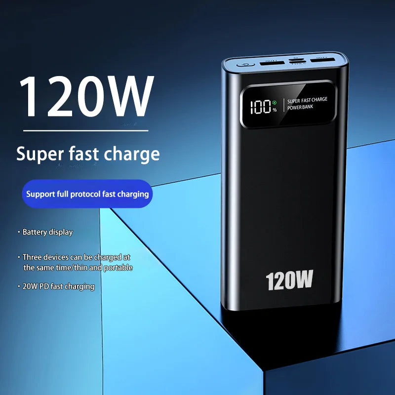 120W 200000mAh Power Bank Super Fast Charging Battery High Capacity Digital Display Power Bank For iPhone Samsung Huawei Car Mobile World