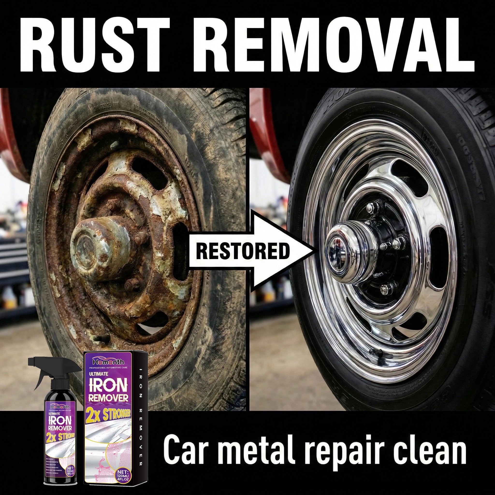 Large Capacity Powerful Car Rust Remover Spray - Exhaust/Wheel Care, Metal Powder Remover. CM World
