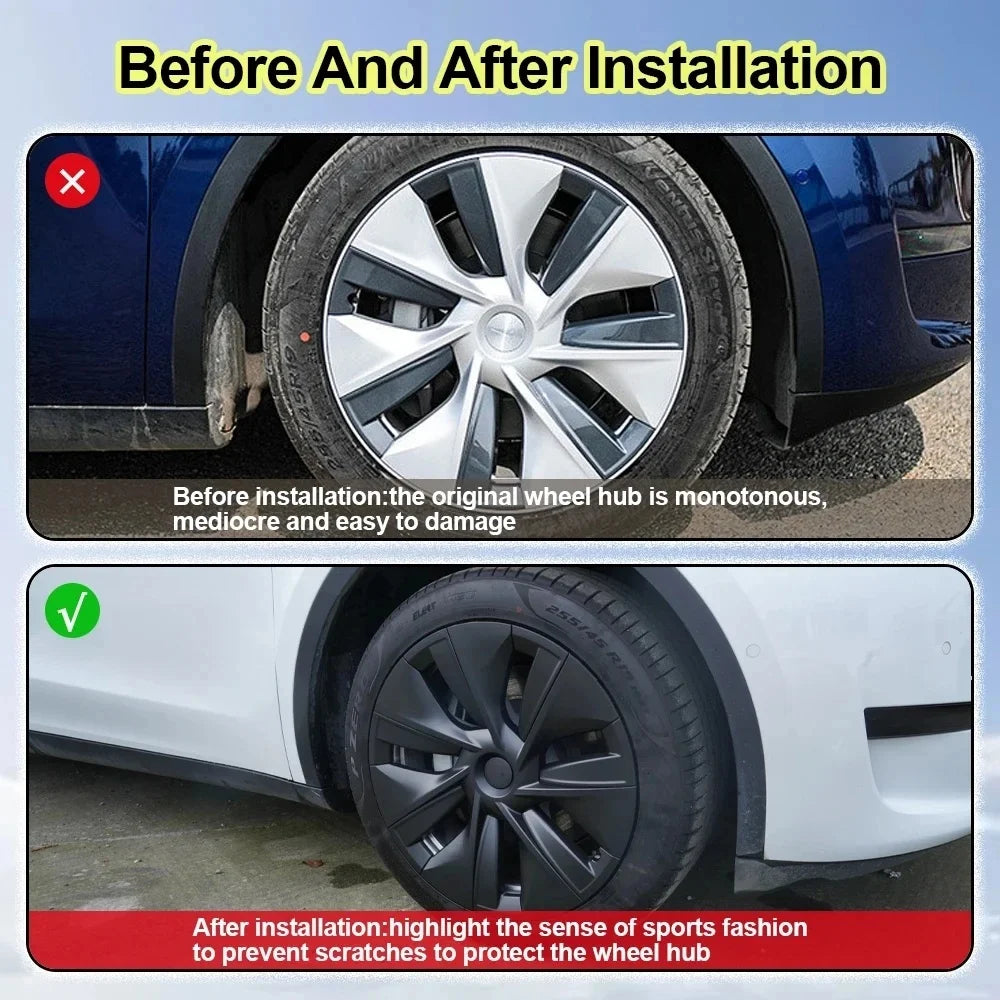 Wheel Covers 19 Inch for Tesla Model Y 2024 Hubcaps Compatible Tesla Model Y Accessories 2024 2023 2022 2021 4 Pcs Rim Protector CM World