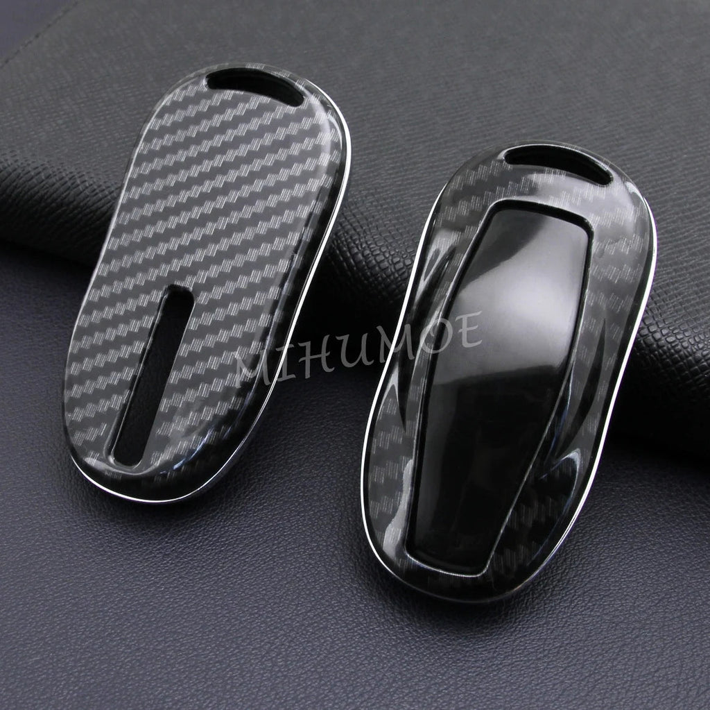 For Tesla Model 3 Y S Carbon Fiber Car Key Fob Cover Case Chain Ring Shell 2018 2019 2020 2021 2022 2023 2024 CM World