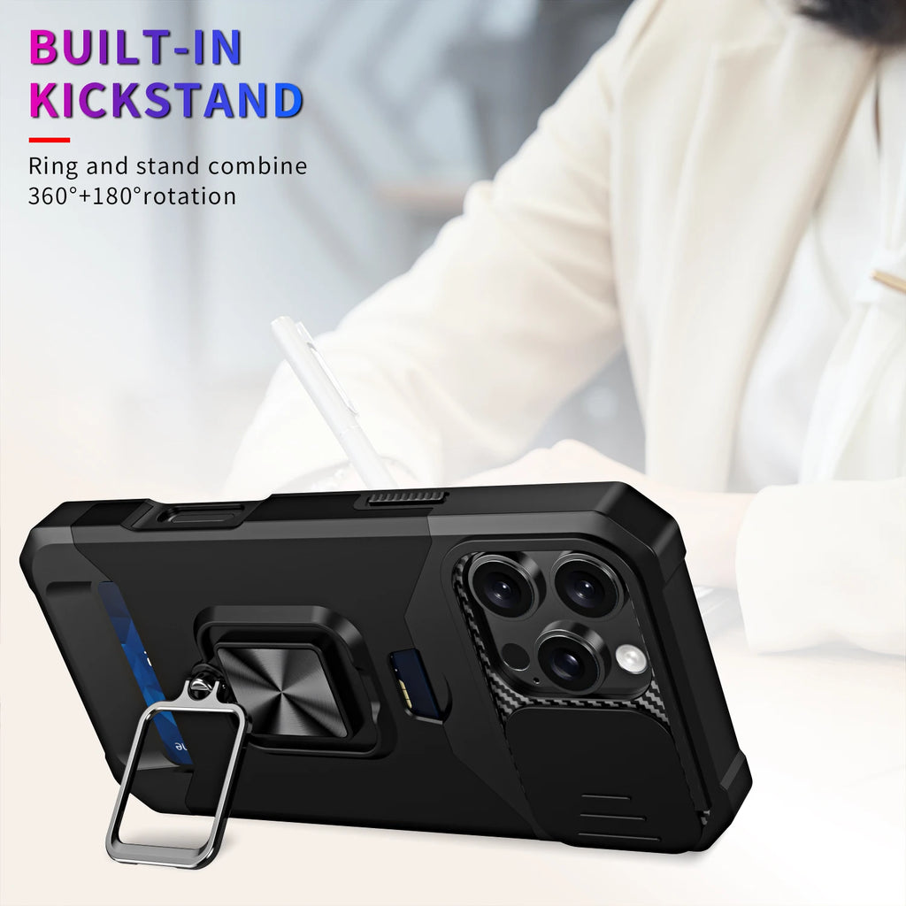 Holder Ring 360° Rotating Card Holder For iPhone 16 14 13 12 11 15 Pro Max Mini 14 15 16 Plus 7 8 XR  Protection Shockproof Case