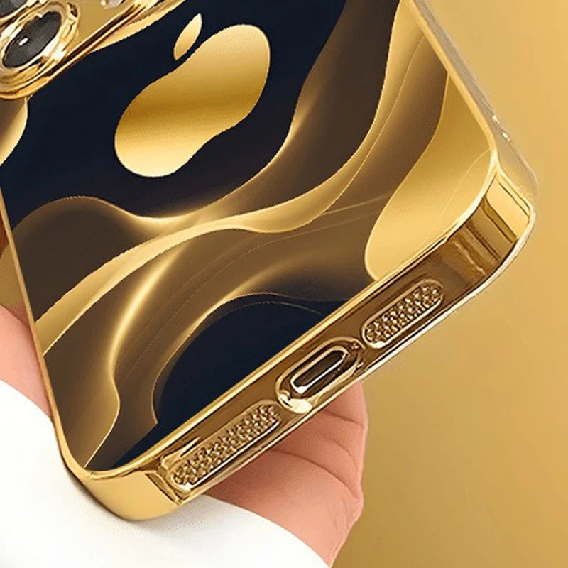 Gilded Fluid For Apple Pattern Gold Metallic Paint Glass Phone Case For iPhone 11 12 13 14 15 16 17 Pro Max Plus 17Air 16E Cover