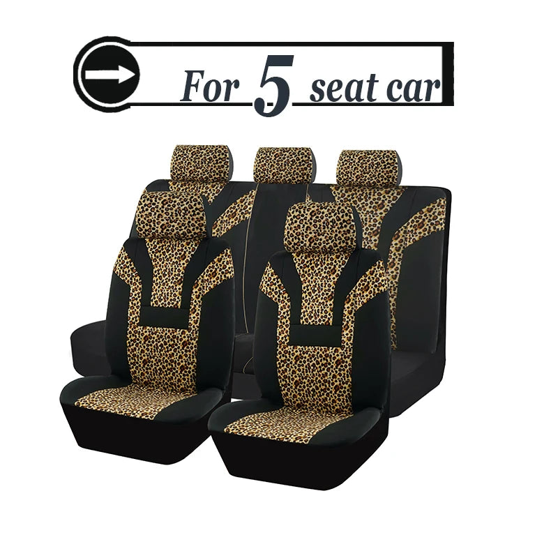 Leopard Print Car Seat Cover Car Accessories Interior Woman Airbag Compatible Universal Fits for Most Cars SUV Truck 5mm Sponge CM World