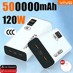 VIVO 2026 Large Capacity 500000mAh Powerbank 120W Fast Charging LEDPower Bank Portable Battery Charger Supply For Iphone Samsung Car Mobile World