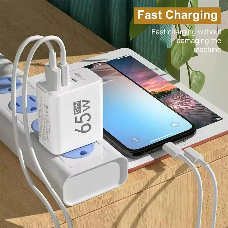 GAN Fast Charging 65W USB European plug qc3.0 EU KR PD Fast charging head is suitable for Xiaomi Huawei Samsung mobile phone cha Car Mobile World