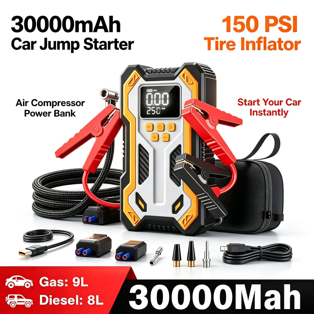 7000A Jump Starter with Air Compressor Portable Car Battery Booster (9.0 Gas/6.5L Diesel) with 160PSI Auto-Shutoff Tire Inflator