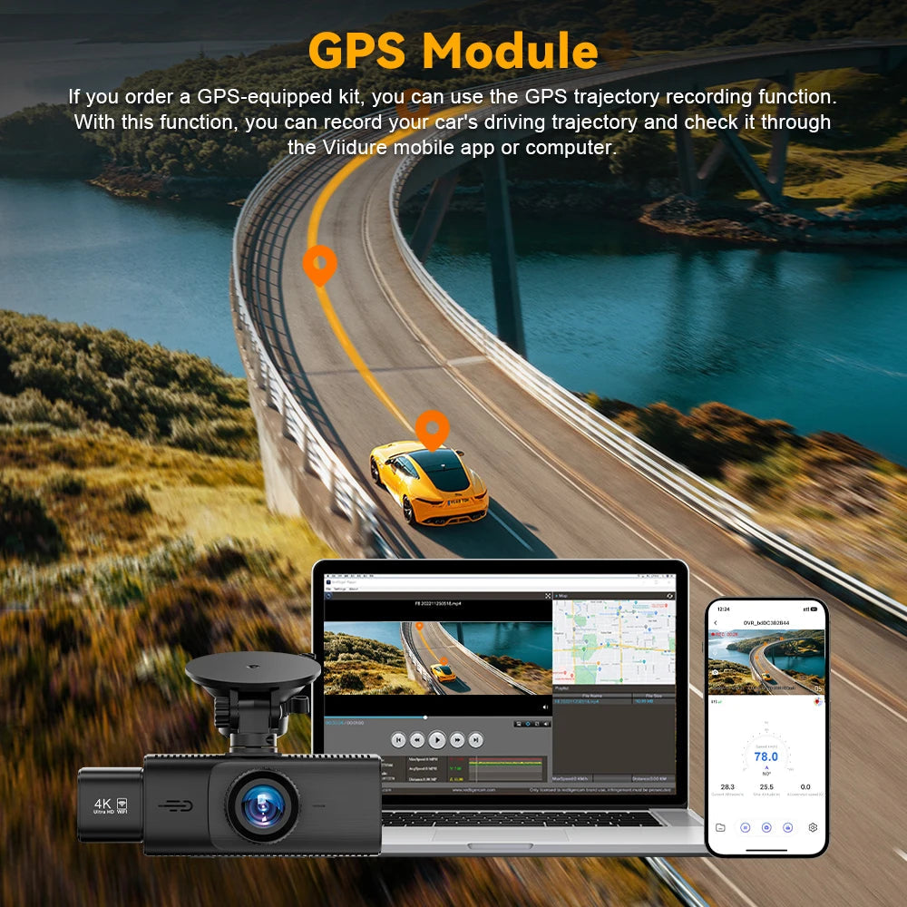 3 Channel WiFi 4K Dash Cam Front and Inside DashCam 1080P Rear Camera Night Vision 24H Parking Car DVR Black Box Support GPS Car Mobile World