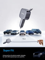 Anker Car Charger 75W Super Fast Charging Retractable Cable Ufcs Cigarette Lighter For Phone Various Types Tablet Laptop