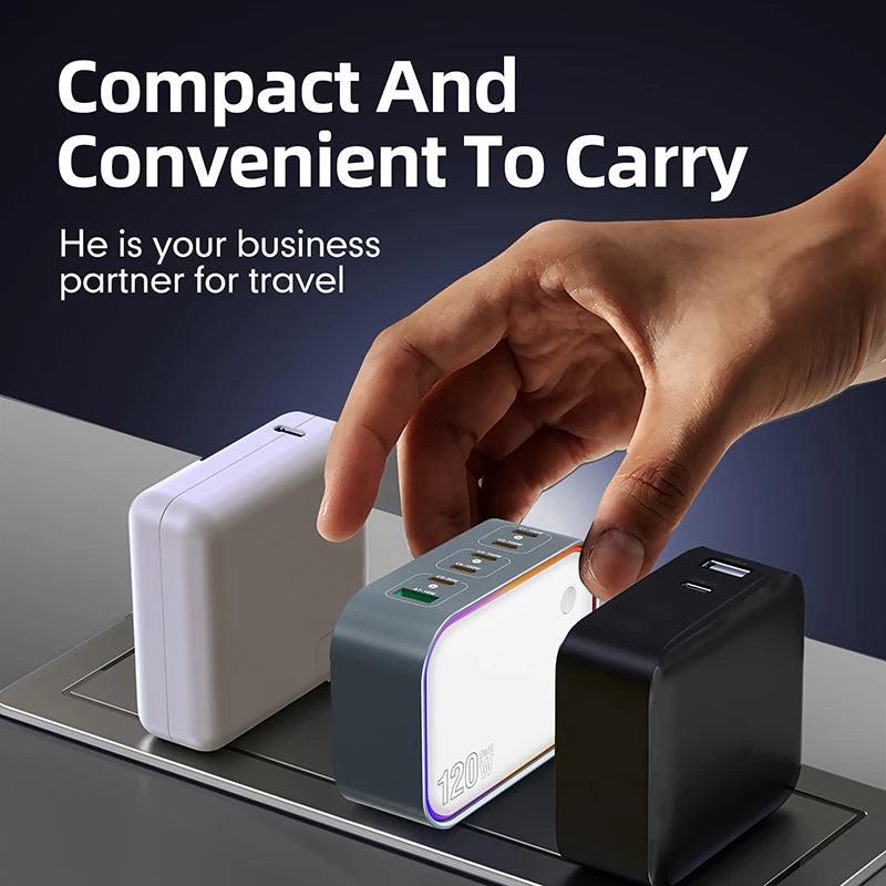 AIXXCO 120W GaN Fast Charger 6-Port USB-C PD QC3.0 Travel Charging Adapter for Laptops iPhone iPad Samsung