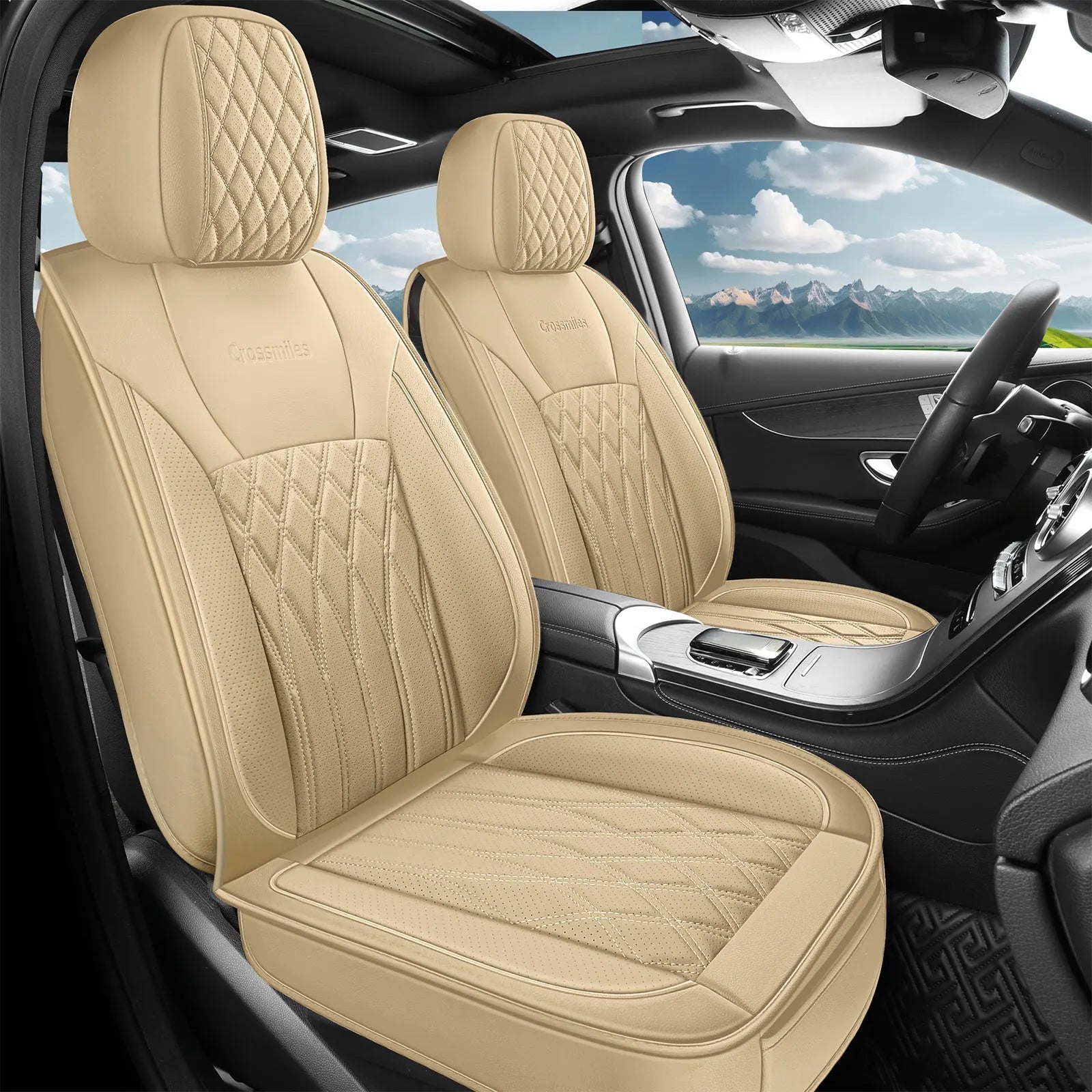 Leather 5pcs Car Seat Cover Protector Seat Waterproof Automotive Seat Covers Full Sets Breathable Universal Fit Full Seats Cover CM World