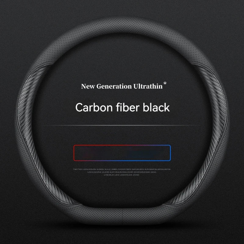 Full Leather Cover for All Seasons Auto Steering Wheel Cover Ultra-Thin Non-Slip Round Breathable Car Steering Wheel Protector CM World