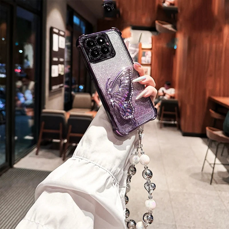 Shockproof Plating Glitter Butterfly Bracket Bracelet Case for iPhone 17 Air 16 15 14 13 12 11 17 Pro Max 16 Plus 16E Soft Cover Car Mobile World