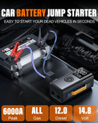 Car jump starter 6000A Jump Starter 150PSI Air Pump Multifunctional Tire Inflator Power Bank Lighting for Car CM World