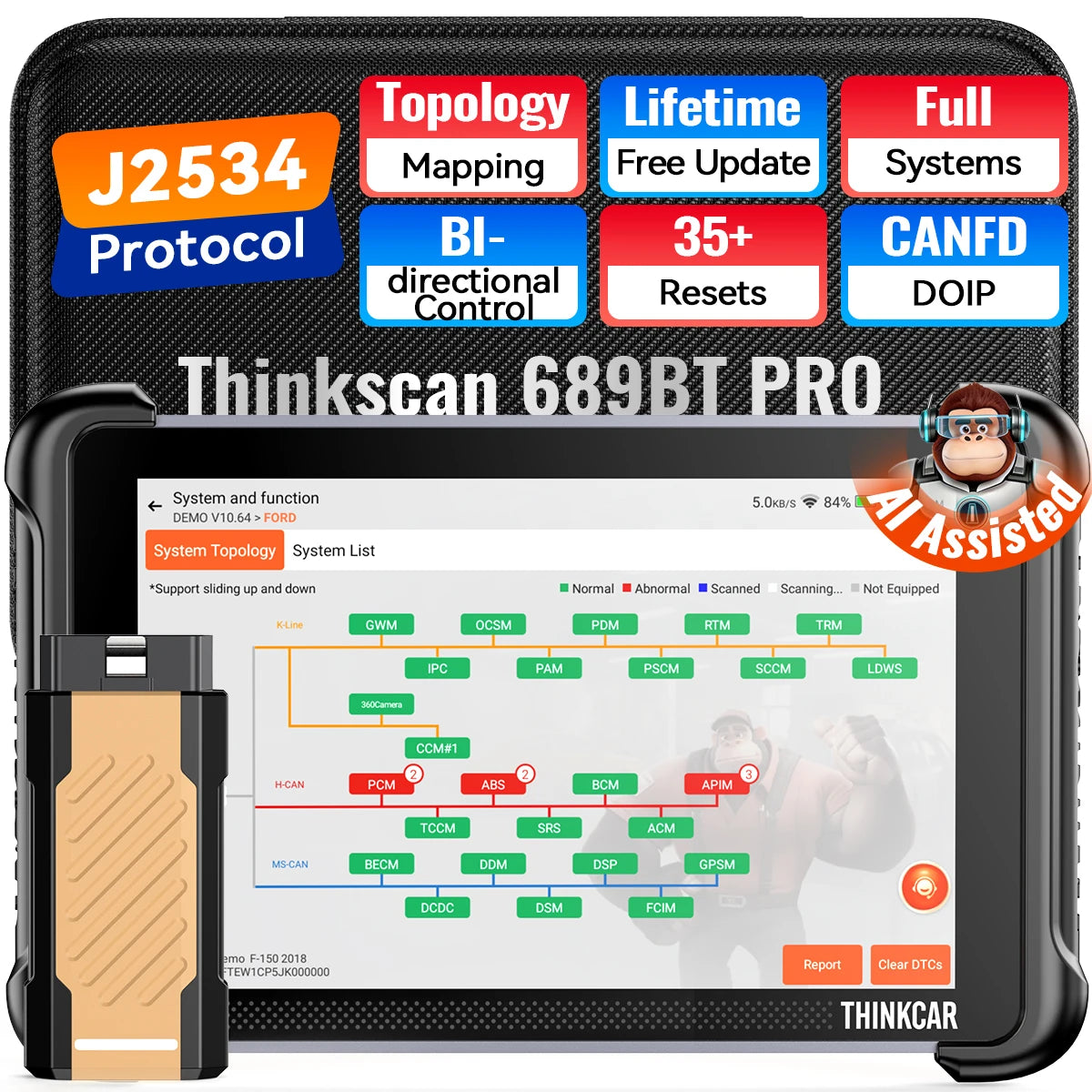 Lifetime Free Update THINKCAR THINKSCAN 689BT Pro OBD2 Scanner CANFD/DoIP All System Diagnose Topology 35 Reset Bi-directional