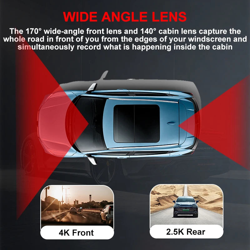 4K Car Dash Cam WiFi 2160P Rear View Reverse Camera 24H Parking Monitor Dual Channel DVR Recorder Night Vision Ultra HD Clear Car Mobile World