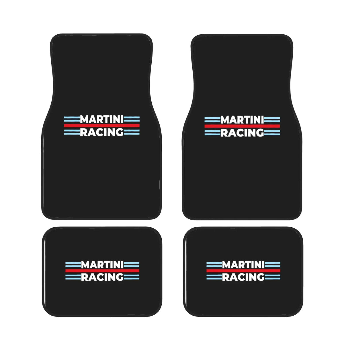 Martini Racing Car Floor Mat Set Includes Four Pieces For Full Coverage Across Front And Rear Fits Well With Modern Or Classic V