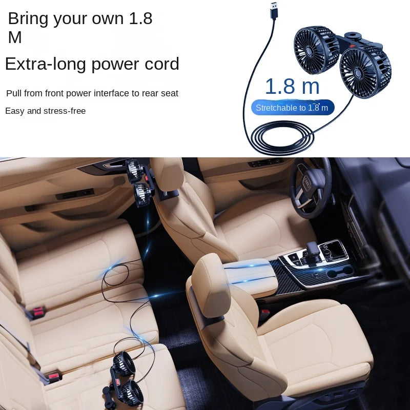 Car Fan  3-speed Car Seat Back Cooling Fan USB Charge Dual Head Fan 360 Degree Rotation Neck Cooler for Summer Car Accessories CM World