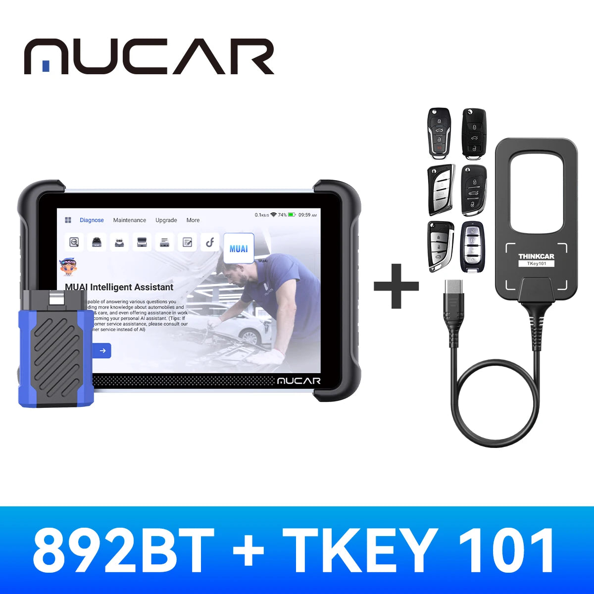 MUCAR 892BT AI Automotive Diagnostic Tool Key Programming TKEY 101 Bi directional ECU Coding Obd2 Scanner CANFD DOIP 35 Resets