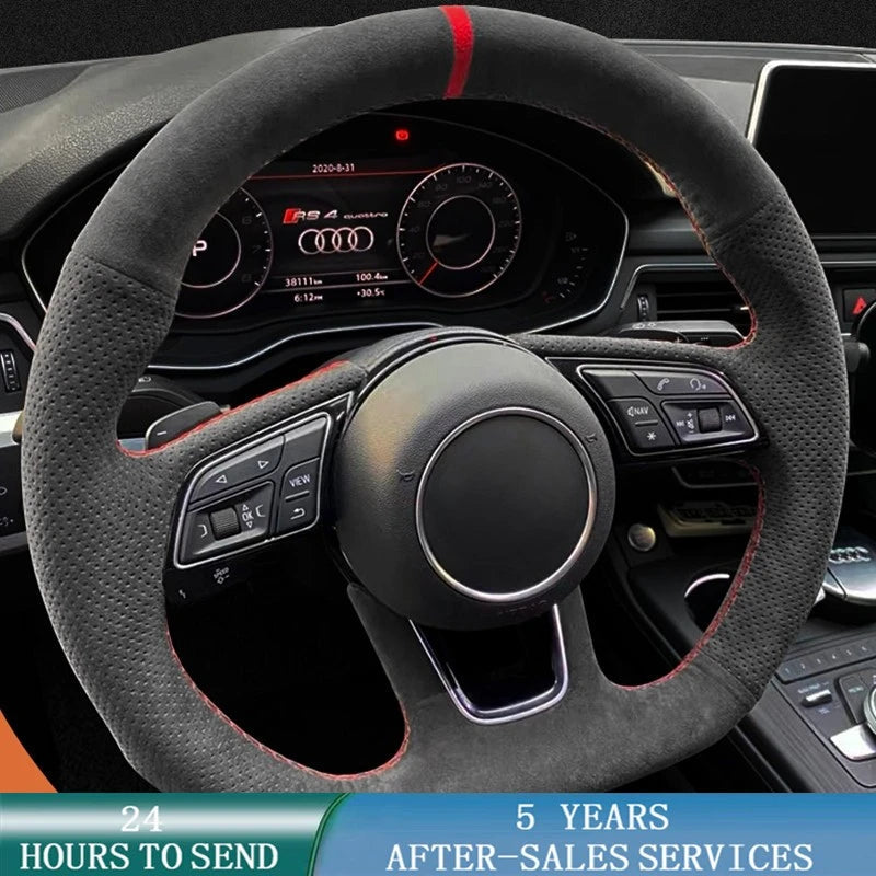 Customized Car Steering Wheel Cover Non-Slip Suede Leather Braid For Audi A3 (8V) A4 (B9) Avant A5 (F5) A1 (8X) Sportback Q2 CM World