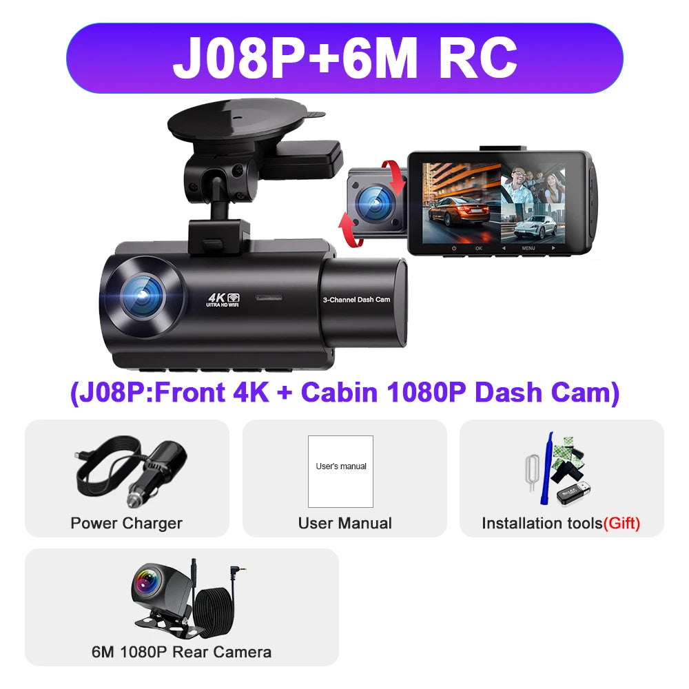 Kocam 3 Camera WIFI GPS 4K Dash Cam Car Dvr Interior Vehicle Three Way Channel Dvrs Recorder Video Registrator Dashcam Camcorder Car Mobile World