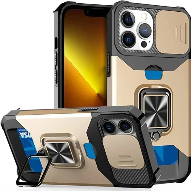 Case For iPhone 17 16 15 14 13 12 Pro Max Plus 8 7 Plus Mini Heavy Duty Protection With Sliding Camera Cover And Card Clip Cover Car Mobile World