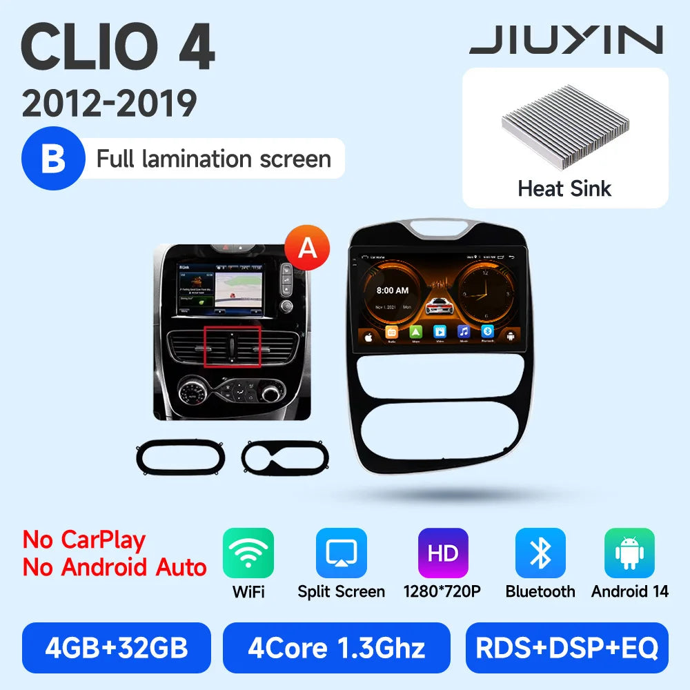 JIUYIN Android 15 Wireless CarPlay Auto Car Radio For Renault Clio 4 ZOE 2012-2019 Intelligent Systems DSP SWC RDS GPS FM BT CM World