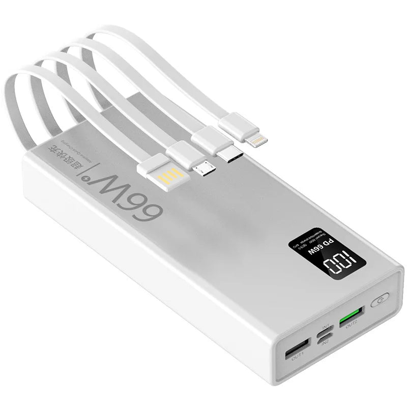 50000mAh Power Bank For Xiaomi iPhone Samsung 66W Super Fast Charging For 22.5W  Built-in 4 Cables Portable Digital Powerbank Car Mobile World