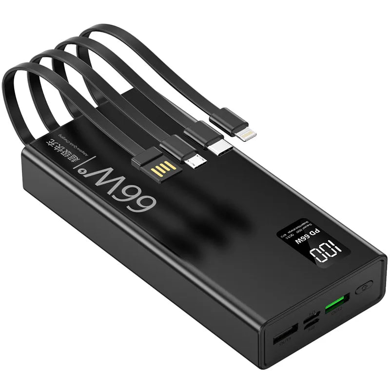 50000mAh Power Bank For Xiaomi iPhone Samsung 66W Super Fast Charging For 22.5W  Built-in 4 Cables Portable Digital Powerbank Car Mobile World