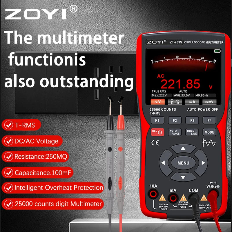 ZOYI ZT-703 Handheld digital oscilloscope multimeter three-in-one two-channel oscillometer signal generator electrician CM World