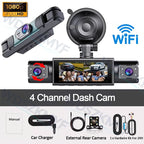4CH Dash Cam FHD 1080P WiFi Video Recorder Car DVR 3Cam Night Vision Front left right Rear Black Box 24H Parking Loop Recording
