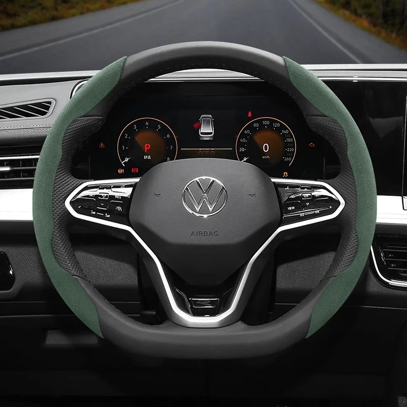 Suitable for Volkswagen Anti-Slip Buckle Segmented Suede Steering Wheel Cover Suitable for Polo Golf 5 6 7 Gol Cc Passat B6 B8 Jetta Scirocco T4 Crafter Taigo up Santana Nivus Tcros G3 Caddy Tiguan CM World
