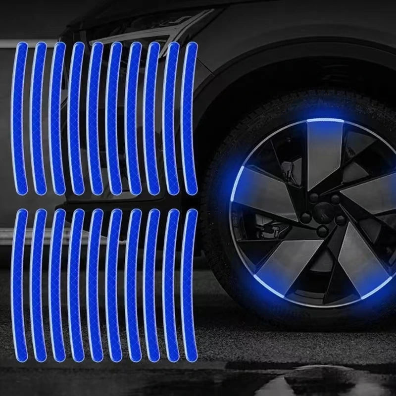 20PCS Reflective Stickers For Car Wheels Night Fluorescent Tire Safety Warning Stickers Personalized Decorative Car Stickers Car Mobile World