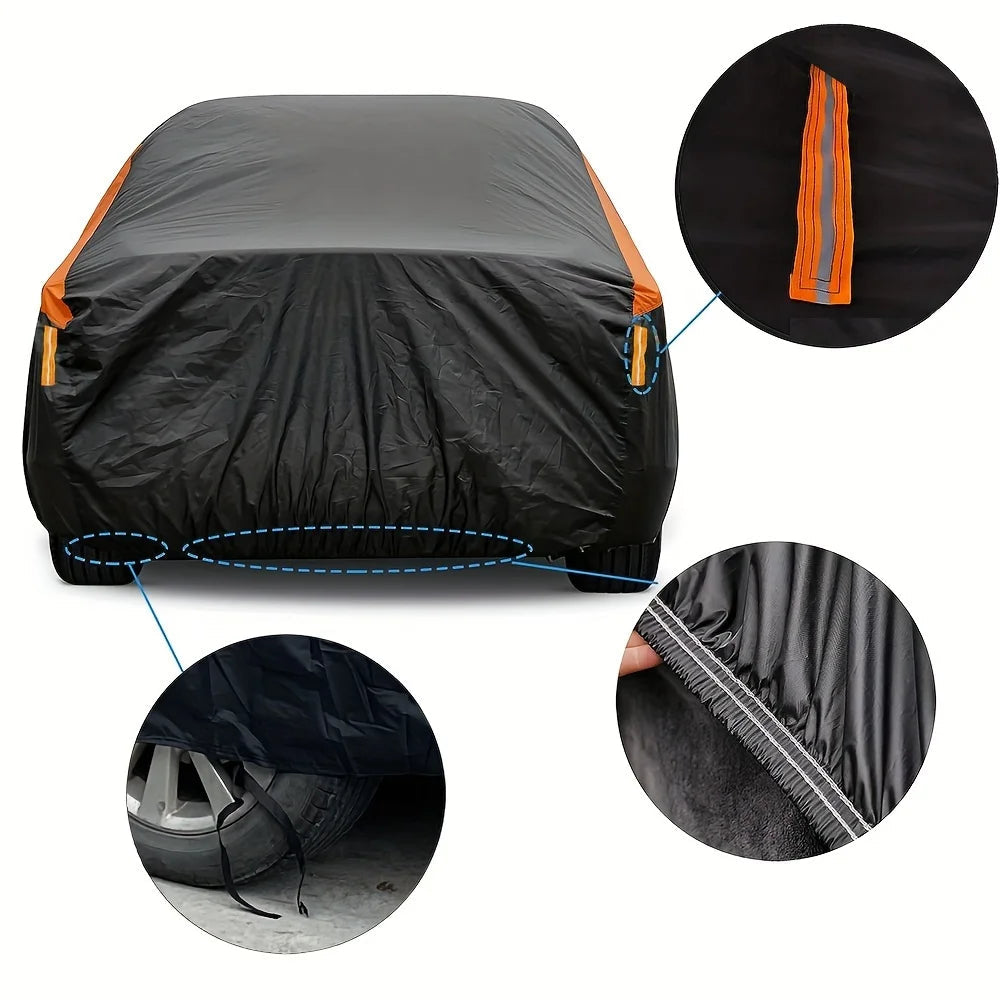 Universal Black+Orange Car Covers Outdoor Waterproof Sun Rain Snow Protection UV Auto Cover SUV/Sedan 190T Car Mobile World